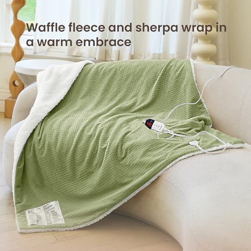 Sage Blunique Twin Electric Heated Blanket 62x84 Inches Waffle Sherpa Fast Heating