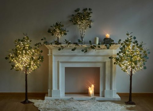 Hairui Lighted Artificial Eucalyptus Garland 6FT 96 LED Battery Operated Faux Vine Lights with Timer for Spring Wedding Backdrop Wall Decor