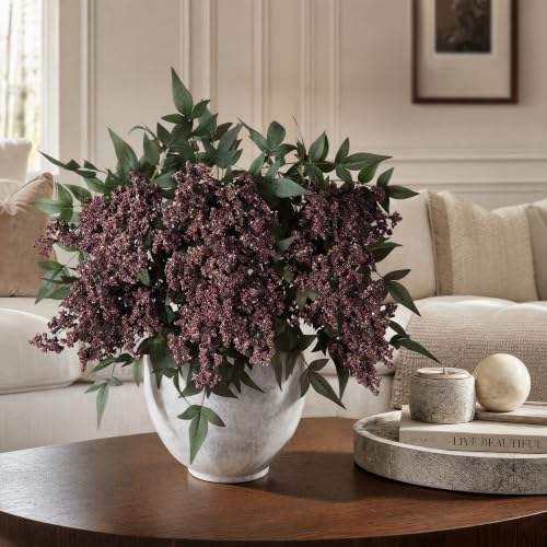 35-Inch Faux Berry Stems for Vase - Dusty Plum Artificial Flowers, 3 Pack