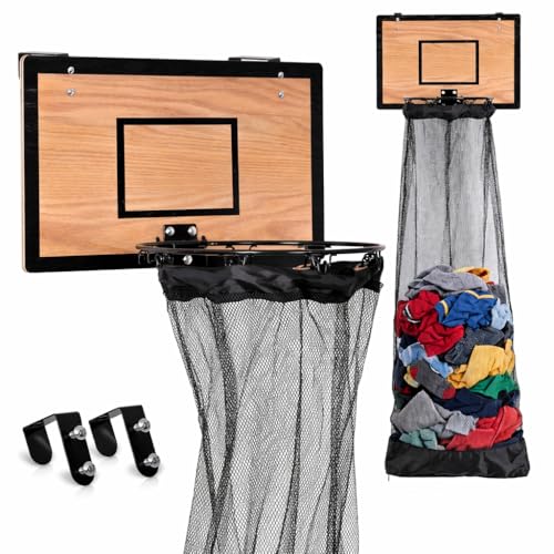 Wooden Basketball Hamper Over-the-Door Laundry Basket Room Decor