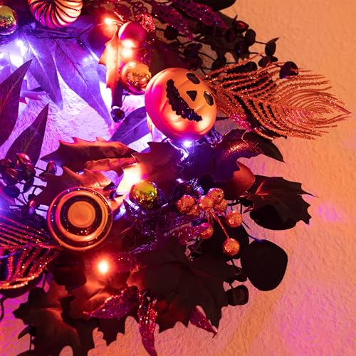 Halloween Pumpkin Wreath for Front Door Decor - 18 Inch Fall Autumn Welcome
