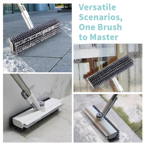 White 3-in-1 Floor Scrub Brush with Long Handle - Heavy-Duty Stiff Bristles & Scraper, 2 Pack