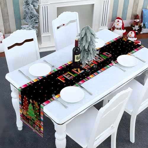 Nepnuser Feliz Navidad Table Runner Mexican Christmas Winter Holiday Party Decoration Home Kitchen Dining Room Decor (Pattern-B, 13" x 72")