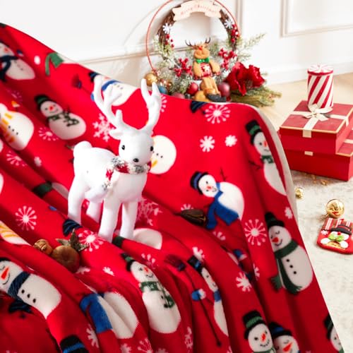 Touchat Sherpa Fleece Throw Blanket 50" x 60" Red Snowman - Cozy Christmas Plug-in