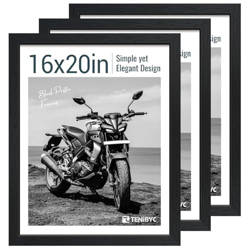 16x20 Black Wood Frame Set - 3 Pack Wall Hanging Picture Frames