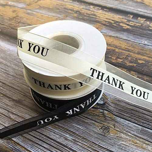 2 Rolls Satin Organza Ribbons for Thanksgiving Father's Valentine's Day Gift Wrapping,1 Inch by 25 Yard Thank You Printing,Wedding Favor Cake Decoration Handmade Crafts (Black+Champagne)