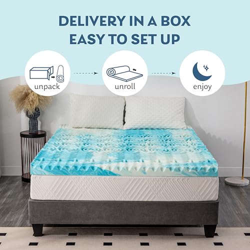 MLILY 2 Inch Queen Gel Memory Foam Egg Crate Mattress Topper 5-Zone Support
