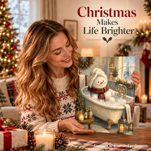 VRLSDTHF Christmas Bathroom Canvas Wall Art – Snowman Holiday Decor, 8x10 inches