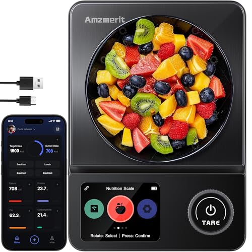Smart Food Scale with Nutritional Calculator - Black, 11lb Capacity, USB Rechargeable