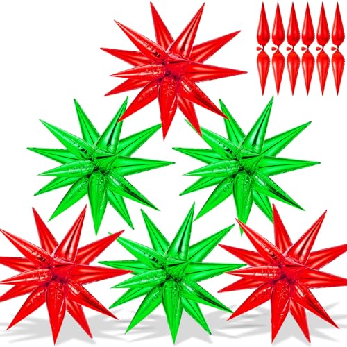 GCTWFYK 72Pcs Red Green 26in Star Foil Balloons - Explosion Cone Mylar Spike Balloons for Xmas Photo Props
