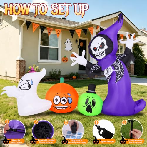 GIFTFIND 8FT Halloween Inflatable Witch Pumpkin Ghost Outdoor Decorations with LED Lights