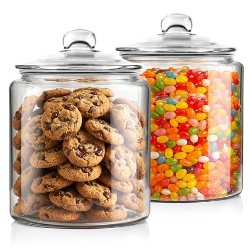 Masthome 2-Pack 1 Gallon Glass Cookie Jars Set of 2, Airtight Food Storage Canisters