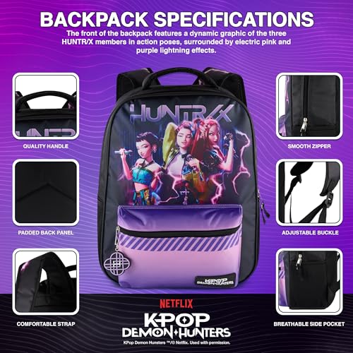 Huntrix 16” K-Pop Demon Hunters Backpack for Girls - Large, Rumi & Friends