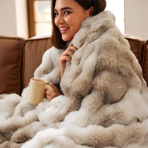 Bedsure Fluffy Bubble Faux Fur Throw Blanket 50x60 Tie-dye Taupe