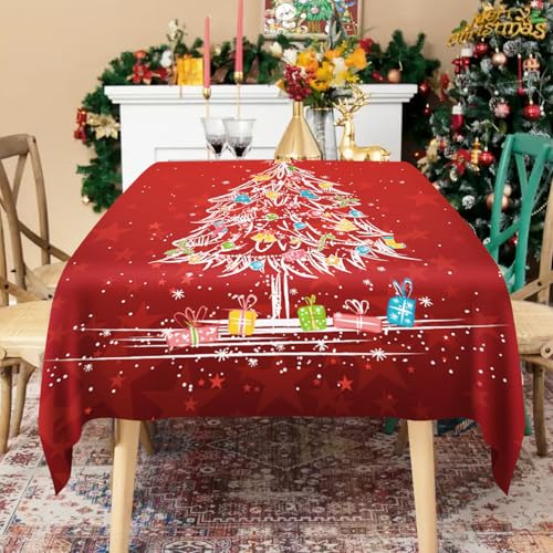 Big Christmas Tree Rectangle Tablecloth 84x60 Inch Holiday Decor Washable