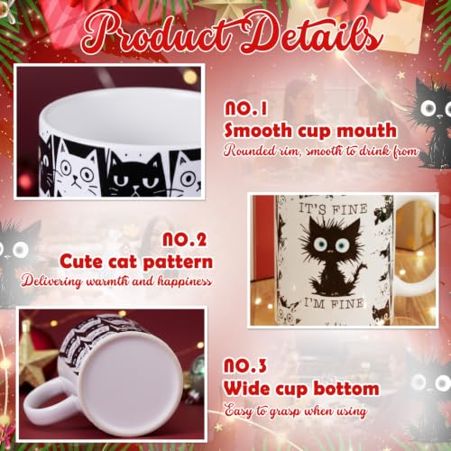 Sliner 2-Pack Black Cat Coffee Mugs - 11oz Cute Ceramic Tea Cups for Christmas Gifts