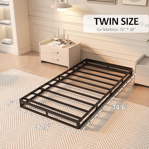 Twin Size Metal Box Spring with Fabric Cover - Heavy Duty Foundation, Easy Assembly, 3000 lbs Capacity