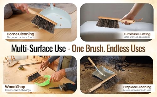 13 Inch Horsehair Dustpan Brush - Handmade Woodworking & Furniture Cleaner