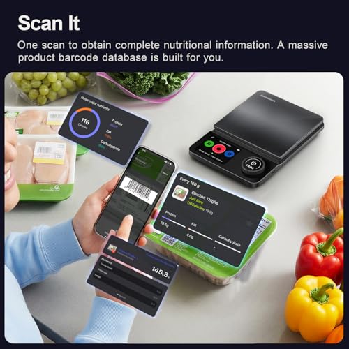Smart Food Scale with Nutritional Calculator - Black, 11lb Capacity, USB Rechargeable
