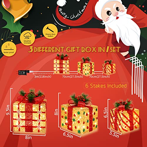 JustPRO Style 7 Ultra Large 15x13x10.5 Inches Lighted Gift Boxes Set of 3 91 LED Warm White
