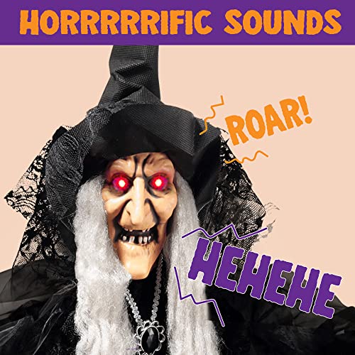47-Inch Light-Up Talking Halloween Witch Decor Outdoor Indoor Haunted House Animatronics