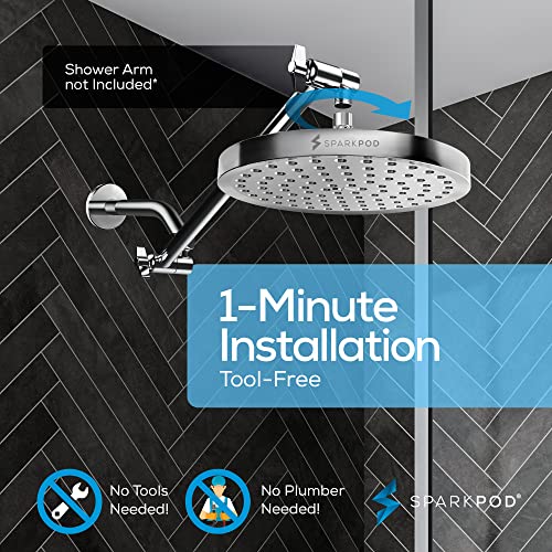 SparkPod 8 Inch Round Rain Shower Head - Luxury Polished Chrome, High-Flow & Anti-Clog Nozzles