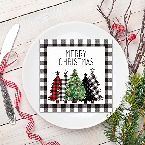 Tevxj 100 Pack Christmas Napkins Black White Buffalo Plaid Farmhouse Holiday Disposable Paper Napkins - Winter Party Table Decor
