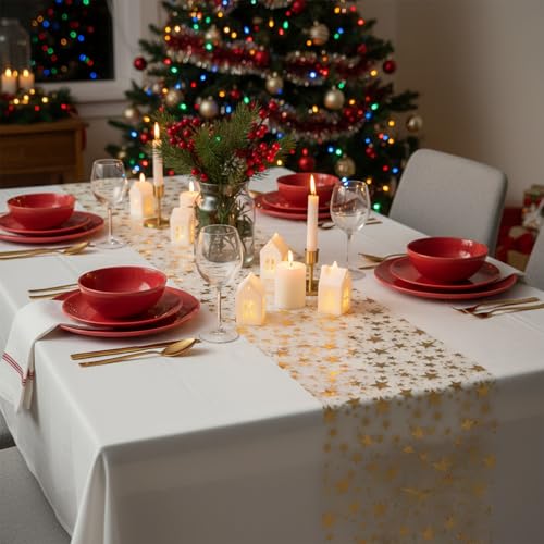 Gtziqa Gold Star Table Runner 32.8 ft – 11" x 32.8 ft Polyester Glitter Sequined