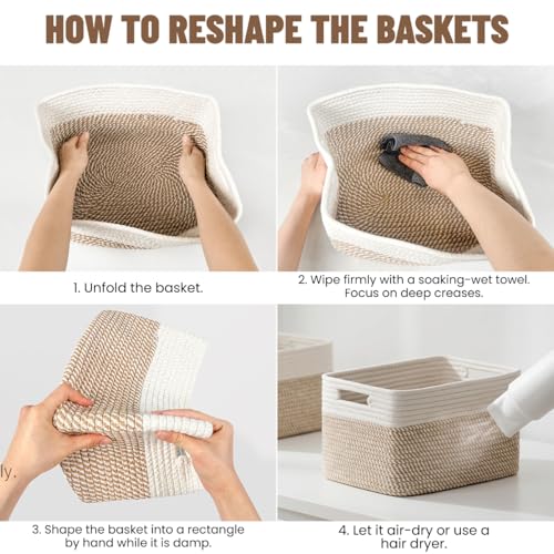 Woven Storage Baskets 5 Pack - Khaki & White Decorative Organizers