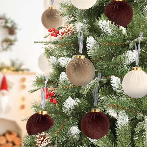 Fashlits Brown Velvet Christmas Tree Ornaments Set - 15 Pack, 3.15 Inch