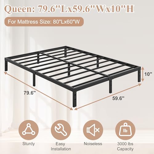 HOBINCHE Queen Bed Frame 10 Inch Platform No Box Spring Needed, Heavy Duty Steel Support