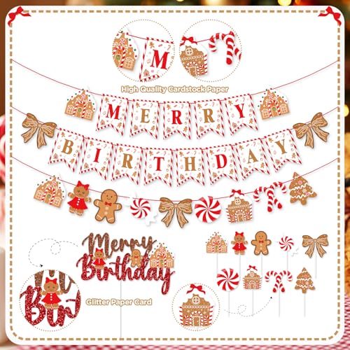 Christmas Birthday Party Decorations Kit with Banners Balloons Gingerbread Theme