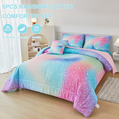 PERFEMET Pink Green Girls Twin Comforter Set with Sheets - Blue & Pink Variation