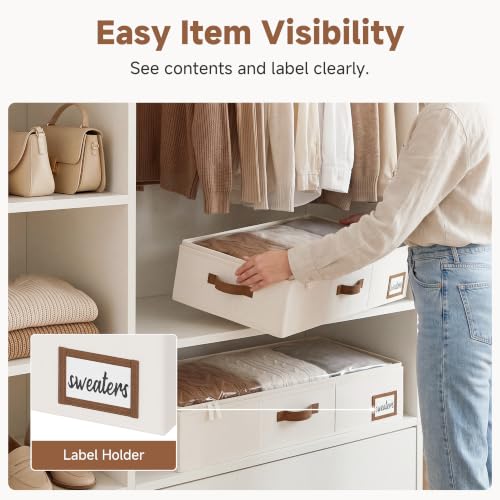 Under Bed Storage Containers with Clear Lid - Ivory White, 33 x 17 x 6 Inches