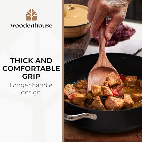 Woodenhouse 13-Piece Teak Wooden Kitchen Utensil Set for Nonstick Pans