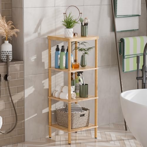 AmazerBath 4-Tier Bamboo Bathroom Shelf - Natural Space Saver Storage Rack