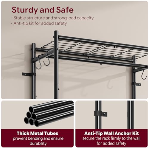 12.1"D x 33.1"W x 78" Black Clothes Rack with Shelves & Hooks - Portable Closet