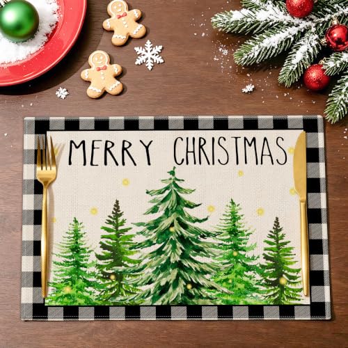 Black Buffalo Grid Christmas Placemats Set of 4 12x18 Inches Rectangular - Holiday Table Decor
