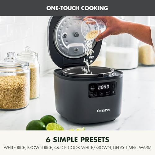 8-Cup Family-Size Rice Cooker - Graphite, PFAS-Free Ceramic Nonstick, Presets