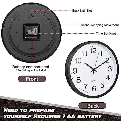Inbagi 8 Pcs Wall Clock Bulk Silent for Classroom(Black,12 Inch)
