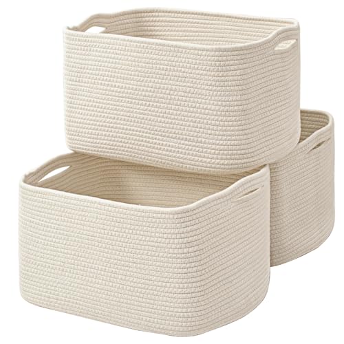 ICERZCZ Large Woven Cotton Rope Storage Baskets Off White 17x13x9.5 Inch 3 Pack