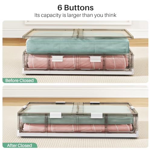Large Under Bed Storage Containers 2 Pack - Foldable, Wheeled, Dust-Proof Clothes Shoe Organizer