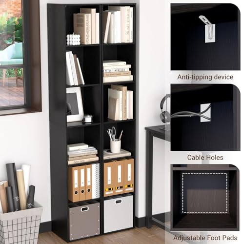 Black 5-Cube Storage Organizer Narrow Open Shelving Bookcase