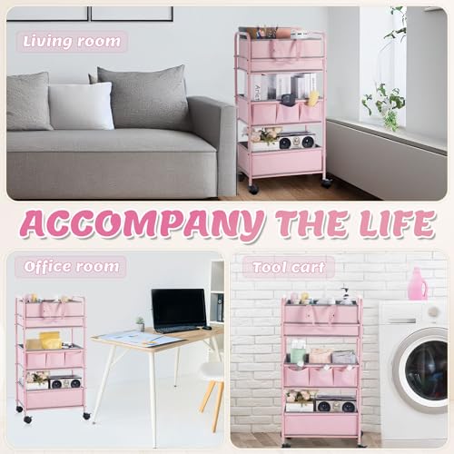 Pink 2-in-1 Baby Diaper Caddy Organizer Cart with Removable Baskets