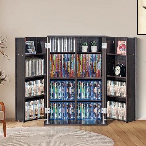 VEVOR Espresso Media Storage Cabinet with Adjustable Shelves & Doors