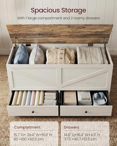 Rustic White and Honey Brown Storage Chest with 2 Fabric Drawers - 39.4"W x 19.9"H