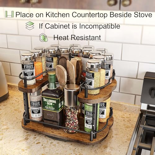 Vintage 12 Inch Wooden D-Shape Lazy Susan Spice Rack Organizer for Cabinet
