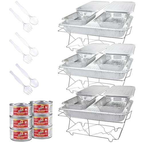 Chafing Dish Buffet Set Disposable 30 Piece Party Serving Kit Includes Chafing Kits with Lids and Serving Utensils for All Types of Parties and Events | Disposable Party Set