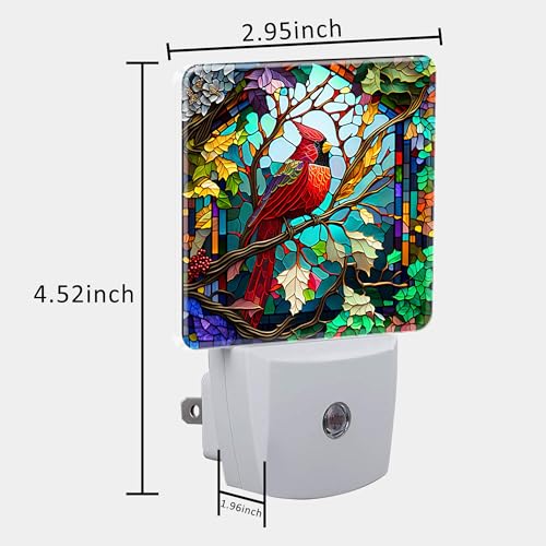 Uiaoiais Christmas Stained Glass Cardinal Bird Night Light - Plug-In Dusk to Dawn LED Wall Light for Kids & Home Decor