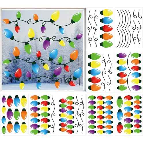 Cinrobiye 9 Sheets Christmas Bulb Light Window Clings Winter Christmas Car Refrigerator Decorations Stickers Door Window Seasons Decals for Holiday Xmas Christmas Home Kitchen Living Room (Bulb Light)